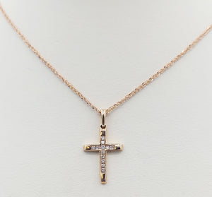 Rose Gold Diamond Cross - 14K Gold