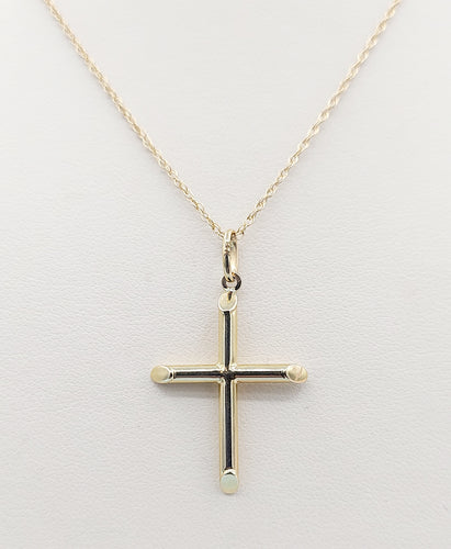 Polished Plain Gold Cross & Chain - 14K Yellow Gold