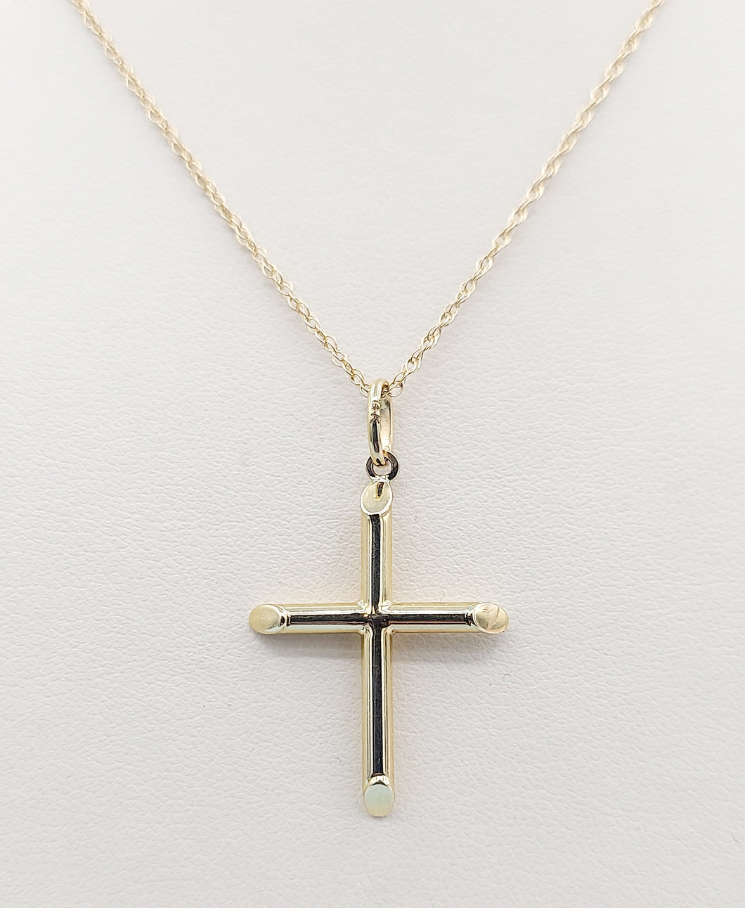 Polished Plain Gold Cross & Chain - 14K Yellow Gold