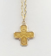 Load image into Gallery viewer, Four Way Religious Cross - Polished and Satin 14K Gold