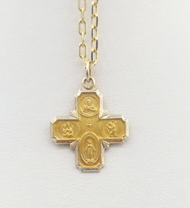 Four Way Religious Cross - Polished and Satin 14K Gold