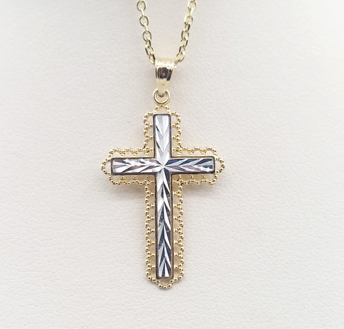 Two Tone Filigree Cross - 14K Gold