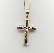 Load image into Gallery viewer, Two Tone Crucifix Cross with Bale - 14K Gold