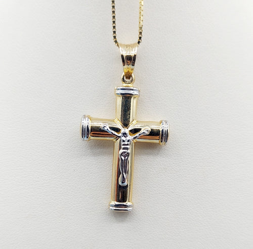 Two Tone Crucifix Cross with Bale - 14K Gold