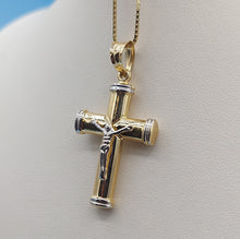 Load image into Gallery viewer, Two Tone Crucifix Cross with Bale - 14K Gold