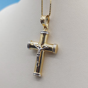 Two Tone Crucifix Cross with Bale - 14K Gold