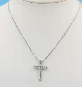 Lab Created Diamond Cross & Chain - 14K White Gold