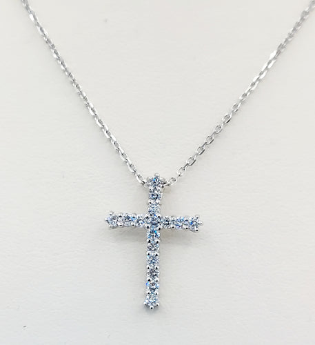 Lab Created Diamond Cross & Chain - 14K White Gold