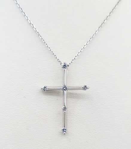 Diamond & Milgrain Cross - 14K White Gold