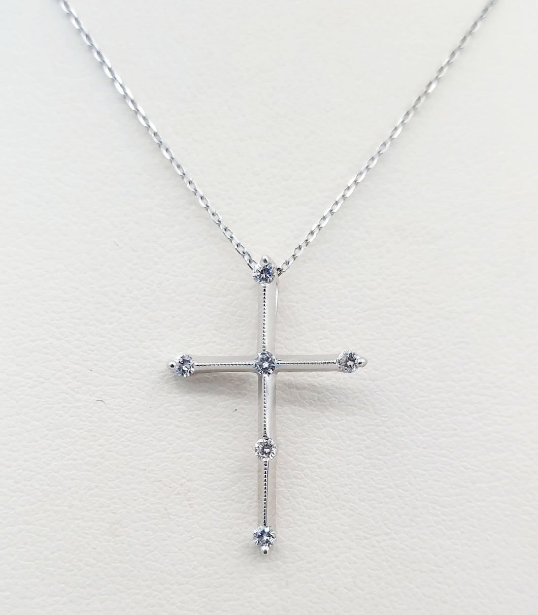 Diamond & Milgrain Cross - 14K White Gold