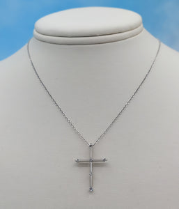 Diamond & Milgrain Cross - 14K White Gold