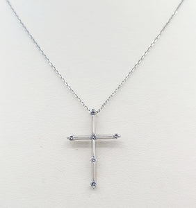 Diamond & Milgrain Cross - 14K White Gold