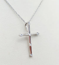 Load image into Gallery viewer, Diamond &amp; Milgrain Cross - 14K White Gold