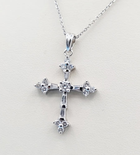 Baguette Diamond Cross & Chain - 14K White Gold