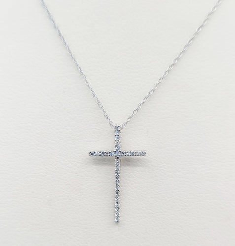 Pave Diamond Cross & Chain - 14K White Gold