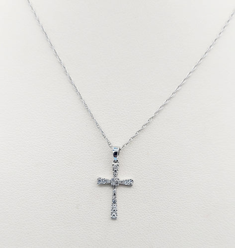 Petite Diamond Cross & Chain - 14K White Gold