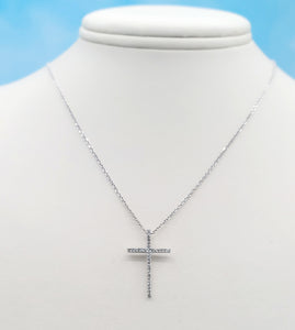 Pave Diamond Cross & Cable Chain - 14K White Gold