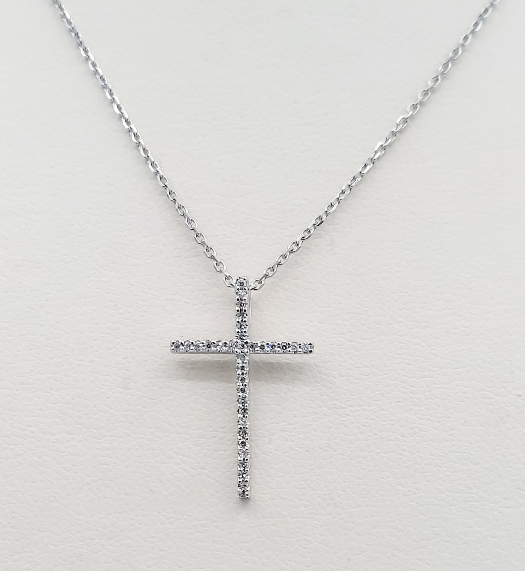 Pave Diamond Cross & Cable Chain - 14K White Gold