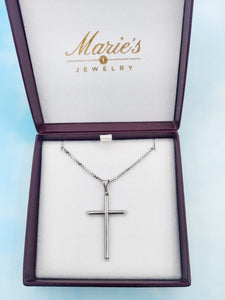 Large Hollow Cross with Bale - 14k White Gold