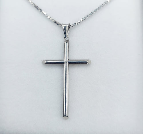 Large Hollow Cross with Bale - 14k White Gold