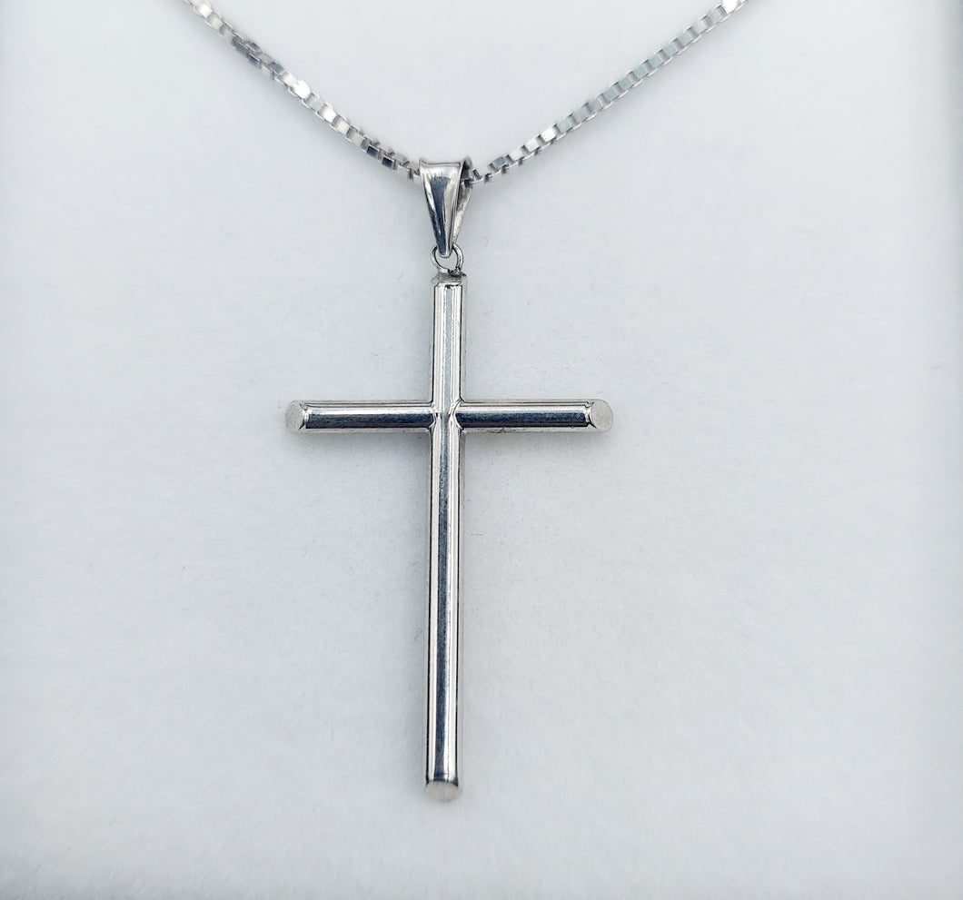 Large Hollow Cross with Bale - 14k White Gold