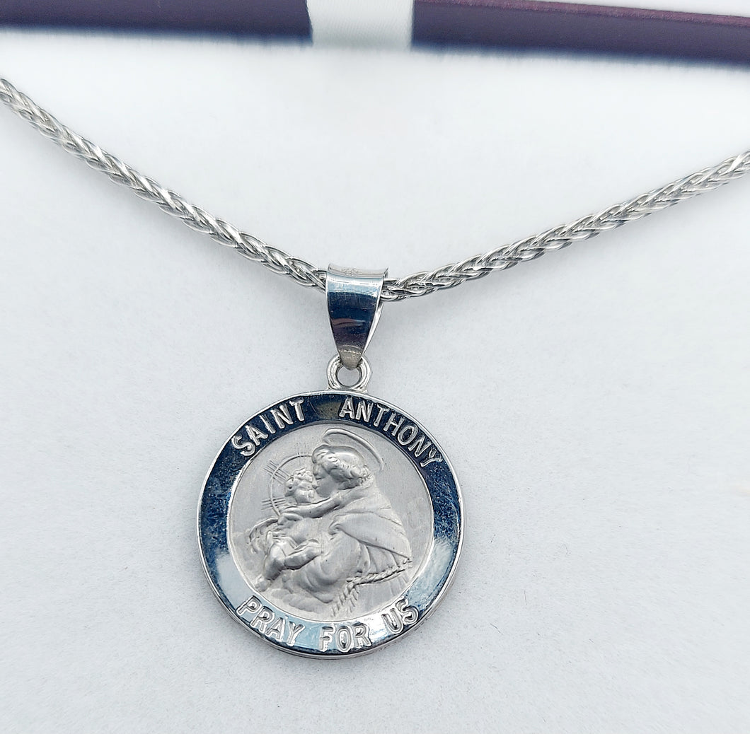 Saint (St) Anthony Medal - 14K White Gold