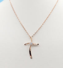 Load image into Gallery viewer, Rose Gold Cross with Diamond in Center - 14K Rose Gold