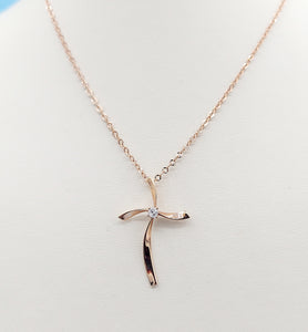 Rose Gold Cross with Diamond in Center - 14K Rose Gold