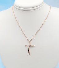 Load image into Gallery viewer, Rose Gold Cross with Diamond in Center - 14K Rose Gold