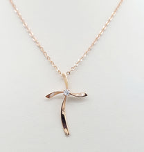 Load image into Gallery viewer, Rose Gold Cross with Diamond in Center - 14K Rose Gold