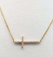 Load image into Gallery viewer, Double Sided Diamond Sideways Cross - 14K Yellow Gold