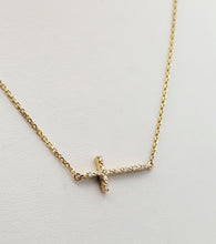 Load image into Gallery viewer, Double Sided Diamond Sideways Cross - 14K Yellow Gold