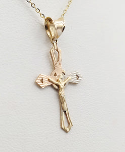 Tri Color Crucifix Cross Pendant - 14K Yellow Gold