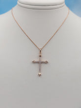 Load image into Gallery viewer, Rose Gold Diamond Cross with Detail - 14K Rose Gold