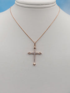 Rose Gold Diamond Cross with Detail - 14K Rose Gold