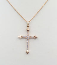 Load image into Gallery viewer, Rose Gold Diamond Cross with Detail - 14K Rose Gold