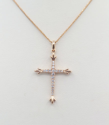 Rose Gold Diamond Cross with Detail - 14K Rose Gold