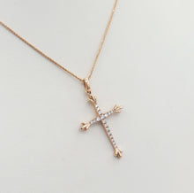 Load image into Gallery viewer, Rose Gold Diamond Cross with Detail - 14K Rose Gold