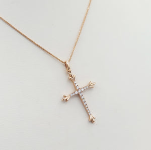 Rose Gold Diamond Cross with Detail - 14K Rose Gold