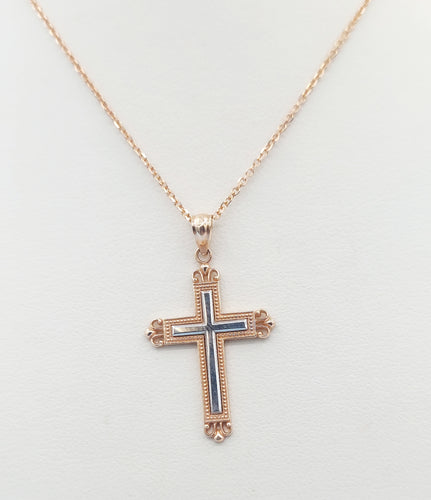 Rose & White Gold Cross & Chain - 14K Rose Gold