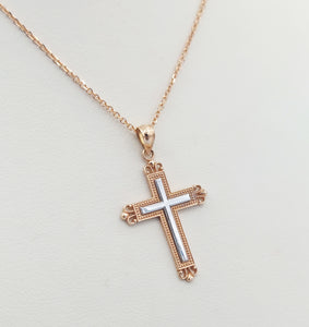 Rose & White Gold Cross & Chain - 14K Rose Gold