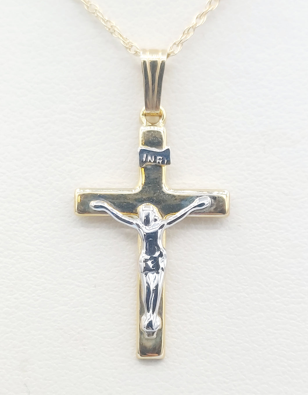 Crucifix Cross Pendant & Chain - 14K Yellow & White Gold