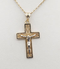 Load image into Gallery viewer, Crucifix Cross Pendant with Filigree - 14K Yellow &amp; White Gold