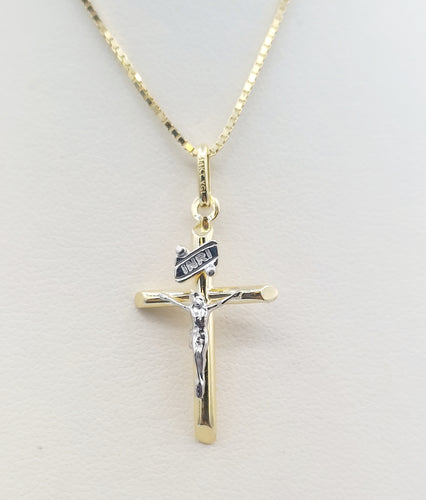 Two Tone Crucifix Cross Pendant - 14K Yellow Gold