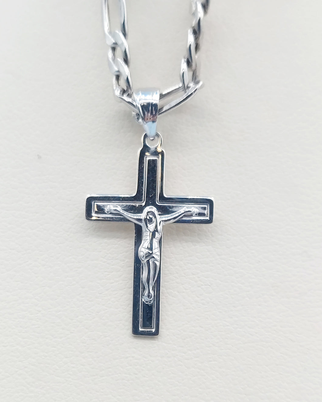 Flat Crucifix Cross - 14K White Gold