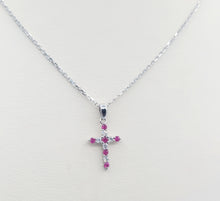 Load image into Gallery viewer, Ruby and Diamond Cross Necklace - 14K White Gold