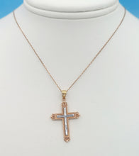 Load image into Gallery viewer, Rose &amp; White Gold Cross on Rose Gold Cable Chain - 14K