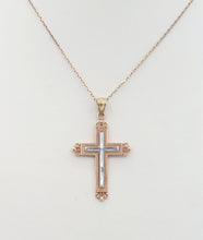 Load image into Gallery viewer, Rose &amp; White Gold Cross on Rose Gold Cable Chain - 14K