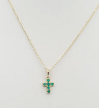 Load image into Gallery viewer, Emerald Cross Pendant &amp; Necklace - 14K Gold