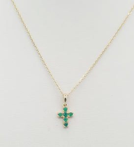 Emerald Cross Pendant & Necklace - 14K Gold